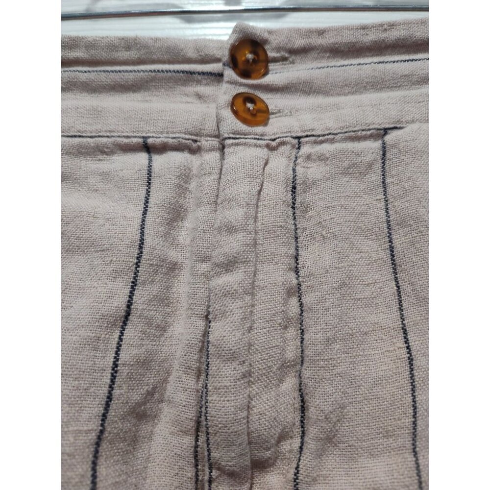 Soft Surroundings Tan Khaki Montecito 100% Linen Shorts Size‎ Small Blue Stripe - Picture 4 of 9